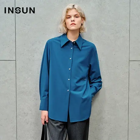 INSUN恩裳专选简洁冰丝弹力休闲长袖衬衫商品大图