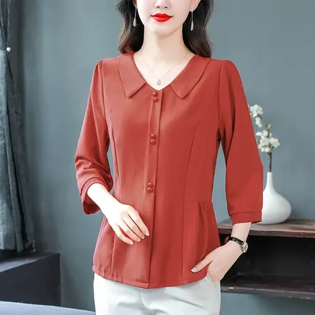 娃娃领衬衫女七分袖2023秋季新款中年妈妈上衣高级感减龄显瘦小衫商品大图