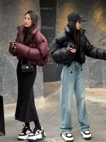 小个子立领加厚保暖羽绒服白鸭绒面包服女冬季款韩版宽松减龄棉袄图片