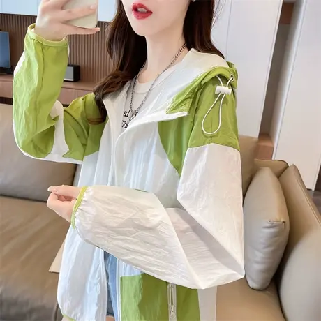 户外透气防晒衣女夏季韩版宽松大码冰丝薄款防晒服拼色开衫外套潮商品大图