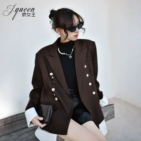 西装外套女2024年春季新款休闲设计感拼接假两件黑色宽松廓形西服图片