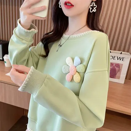 小个子卫衣女秋冬季2023新款韩版宽松加绒加厚拼色百搭上衣服外套商品大图