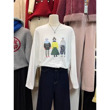 长袖T恤女2023年新款宽松纯棉春秋装百搭洋气减龄外穿打底衫上衣商品大图