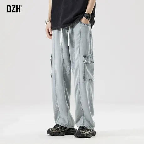 男士浅蓝色莱赛尔牛仔裤男直筒宽松裤子2023新款工装裤秋冬新款潮商品大图