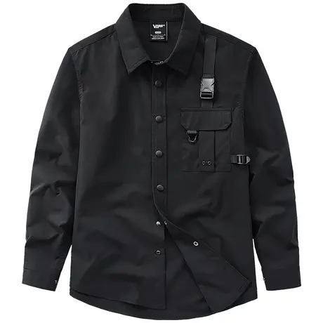 VIP暗黑机能长袖衬衫男士春秋工装衬衣外套高街ins潮流设计感上衣商品大图