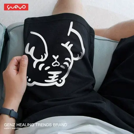 悦游 明知山有虎短裤 老虎男潮流夏季宽松透气薄款中裤沙滩裤裤子商品大图