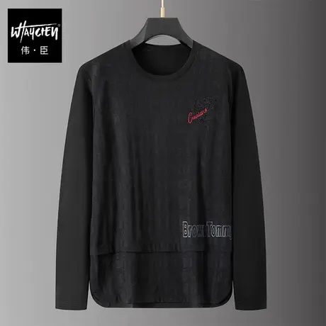 伟臣潮牌大码男装秋冬新品长袖T恤男胖子商务休闲加肥加大免烫T恤商品大图