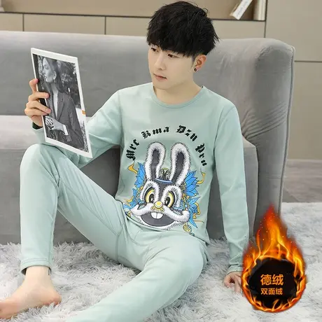 2023秋冬新款德绒保暖内衣套装男卡通印花青少年初中学生秋衣秋裤图片