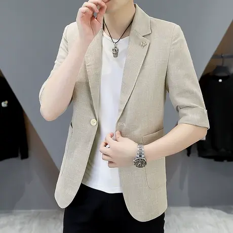 男士休闲西服七分袖夏季潮流商务单西外套中袖轻熟风小西装上衣服商品大图