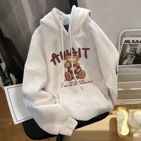 韩系复古chic风连帽卫衣秋冬ins潮加绒加厚大码闺蜜百搭外套上衣图片