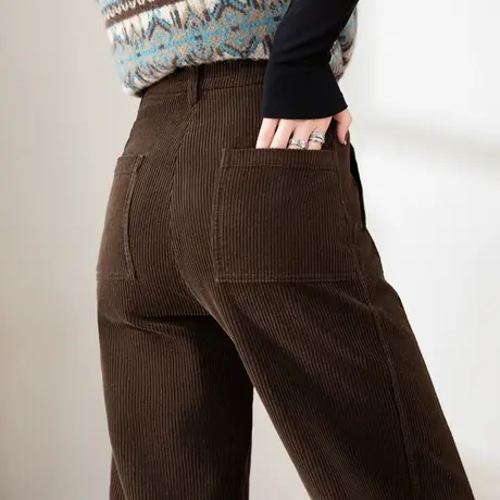 咖色灯芯绒裤子女秋冬天2024新款爆款条绒香蕉休闲裤哈伦裤九分裤商品大图