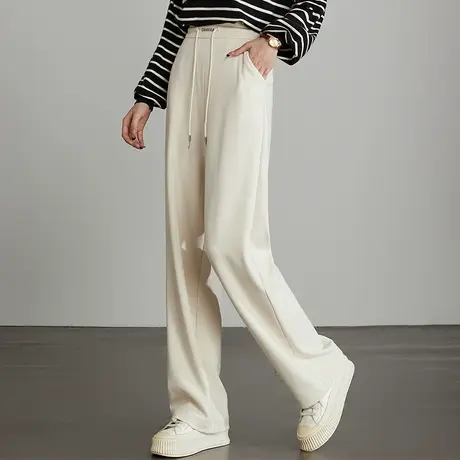 加绒阔腿裤女2024新款秋冬加厚裤子冬季条绒女裤宽松直筒裤休闲裤图片