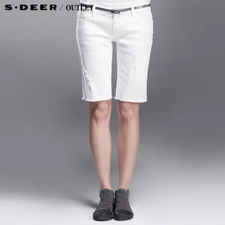 【新品】sdeer圣迪奥 专柜正品 女装毛边白色极简中裤3280781商品大图