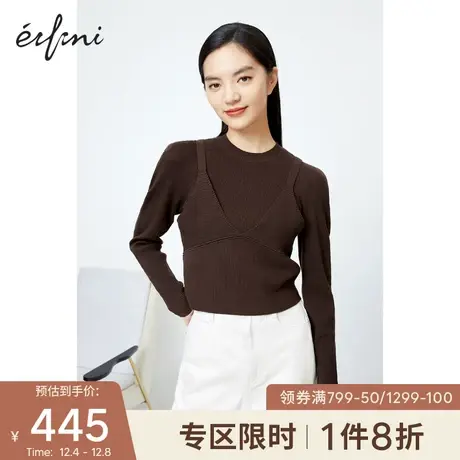 【商场同款】伊芙丽2021新款春装韩版长袖套头针织衫女1CC130611商品大图