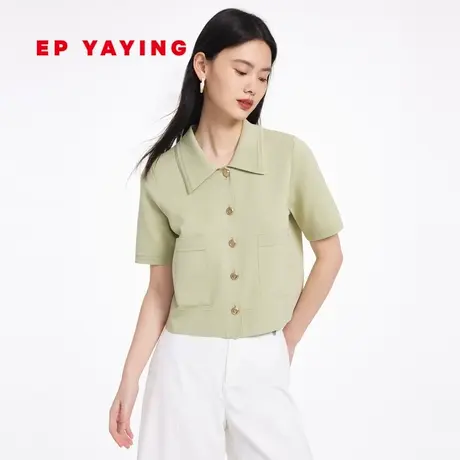 EP YAYING雅莹女装 polo领短袖针织开衫 2023新款9152A图片