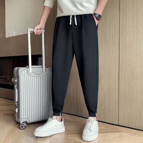 秋季裤子纯色潮牌垂感卫裤运动裤2023新款潮流哈伦小脚九分休闲裤商品大图