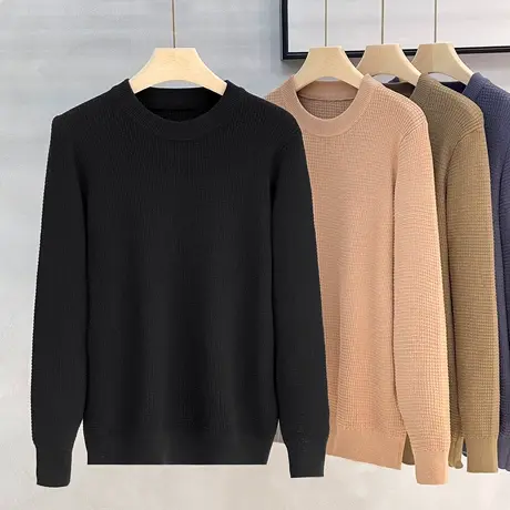 华夫格针织毛衣男日系宽松毛衫长袖秋冬季圆领休闲百搭厚款打底衫商品大图