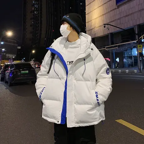 青少年秋冬季加棉加厚连帽棉衣休闲时尚宽松男孩袄子学生保暖棉服图片