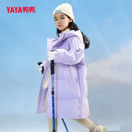 鸭鸭中大童羽绒服2023冬季新品男女童连帽长款休闲加厚外套J图片
