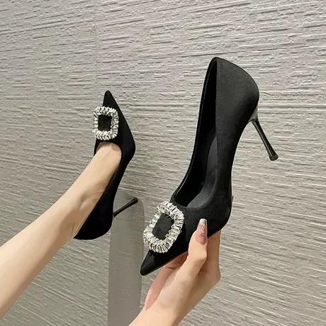 法式尖头高跟鞋女2024年新款水钻细跟不累脚小个子浅口单鞋配裙子图片