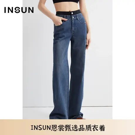 INSUN恩裳夏季潮流棉质贴袋阔腿牛仔裤商品大图