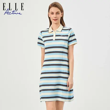 ELLE Active2024春季新款休闲条纹翻领POLO裙收腰显瘦连衣裙夏季图片