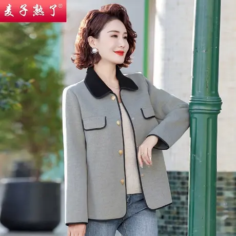 2024春季新款妈妈装纯色毛呢短款夹克外套气质中老年人女装秋上衣图片
