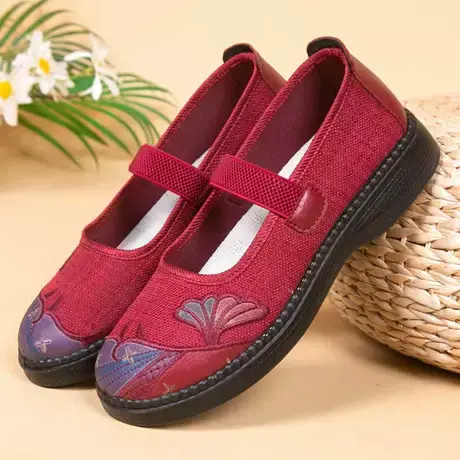 老人鞋女春秋老北京布鞋防滑妈妈鞋软底舒适老太太鞋一脚蹬奶奶鞋图片