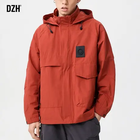 男士软壳冲锋衣高级感红色外套春秋款男工装痞帅衣服男款新款春装图片