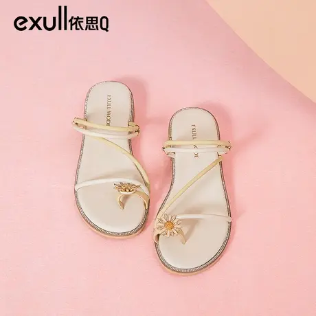 依思q凉鞋女款2024新款夏季仙女风平底低跟夹趾气质两穿凉拖鞋子图片