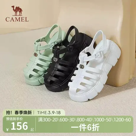 骆驼女鞋2023新款夏季猪笼鞋经典包头凉鞋女休闲沙滩厚底罗马凉鞋图片