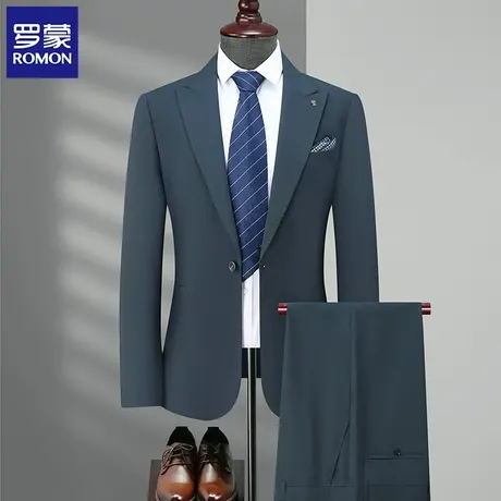 罗蒙西服套装男士春秋季结婚正装套装免烫加大码宽松马夹胖子西装图片