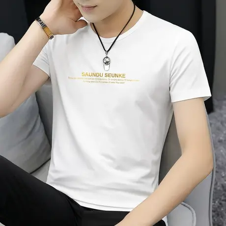 莫代尔白色t恤男短袖夏季潮牌潮流ins圆领冰丝冰感半袖男生上衣服商品大图