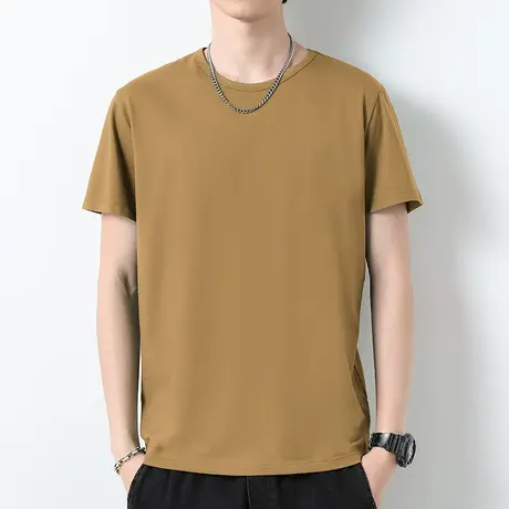 莫代尔冰丝t恤男士短袖速干凉感纯色圆领上衣服潮流夏季半袖体恤商品大图