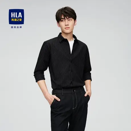 HLA/海澜之家时尚竖条纹长袖休闲衬衫尖领亲肤舒适商务绅士衬衣男商品大图
