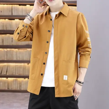 长袖衬衫男士春秋季潮流休闲工装衬衣潮牌韩版宽松帅气上衣服外套商品大图