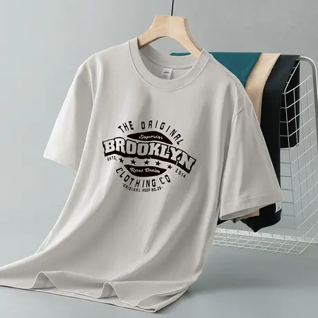 美式重磅纯棉短袖t恤男夏季薄款圆领上衣服潮流宽松全棉半袖体恤商品大图