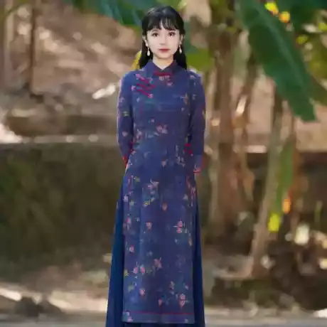 越南旗袍裙改良奥黛连衣裙女春季正宗长款休闲高贵优雅复古裙子商品大图