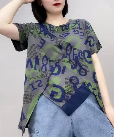 欧洲站字母印花t恤女2023夏新款韩版宽松减龄圆领洋气短袖上衣ins商品大图