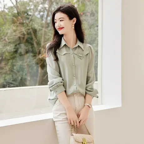 时尚气质百搭长袖衬衫2023年春季新款淑女温柔显瘦通勤翻领上衣图片