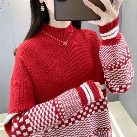 半高领毛衣女冬季加厚2022年洋气宽松慵懒风软糯针织打底衫女上衣图片