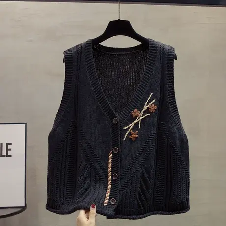 v领针织开衫马甲背心女2023秋装新款宽松外穿马夹绣花毛衣坎肩潮图片