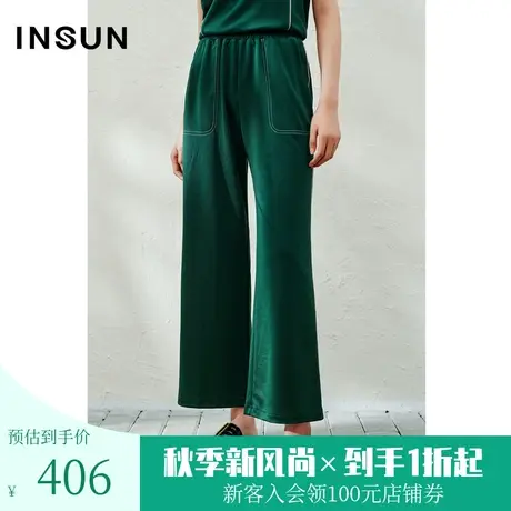 恩裳2023夏装新款弹力舒适醋酸休闲裤侧缝撞色设计阔腿裤图片