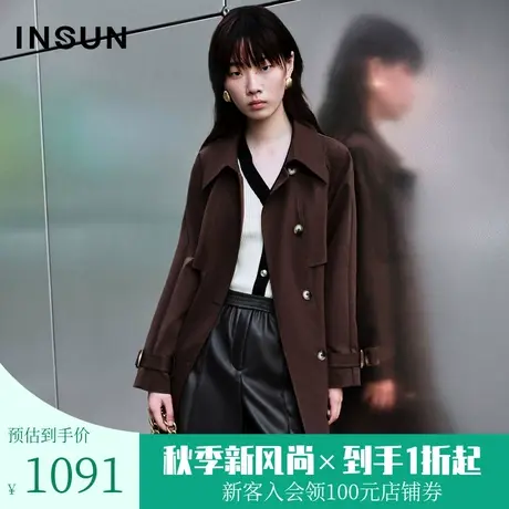 恩裳COVER2023秋装新款气质翻领双排扣宽松插肩袖美拉德风衣外套图片