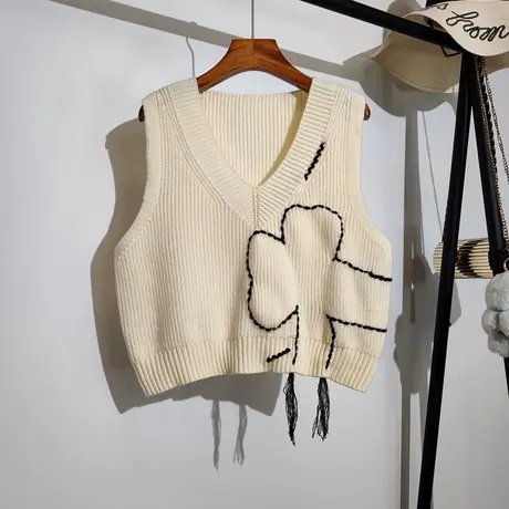 针织马甲背心女春秋新款韩版v领叠穿短款小个子无袖毛衣坎肩外穿商品大图