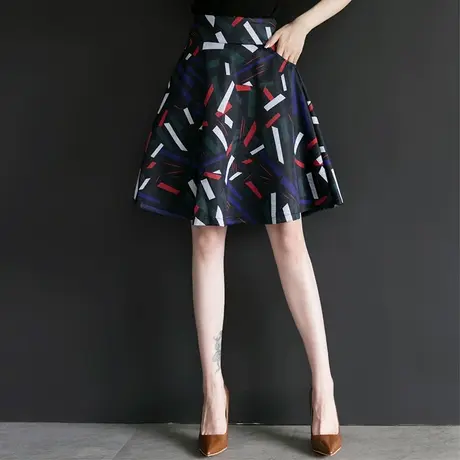 印花半身裙女a字裙2023春秋新款高腰中长款百褶裙蓬蓬裙时尚短裙图片