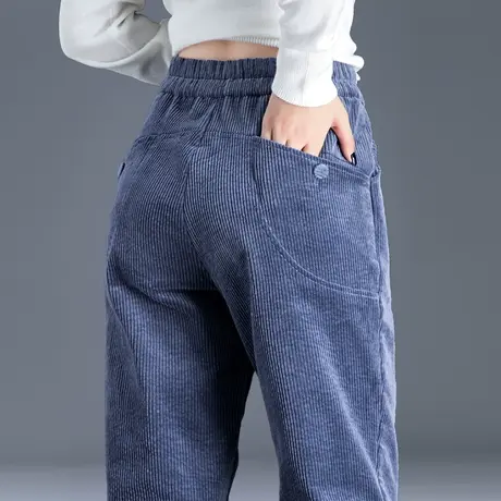 加绒灯芯绒裤子女秋冬2023新款冬季萝卜裤休闲九分条绒女裤哈伦裤商品大图