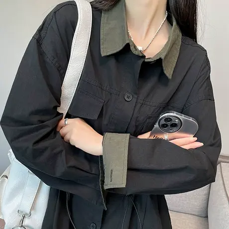 黑色工装连体裤女春秋2023新款高腰宽松显瘦小众设计感阔腿连身裤商品大图