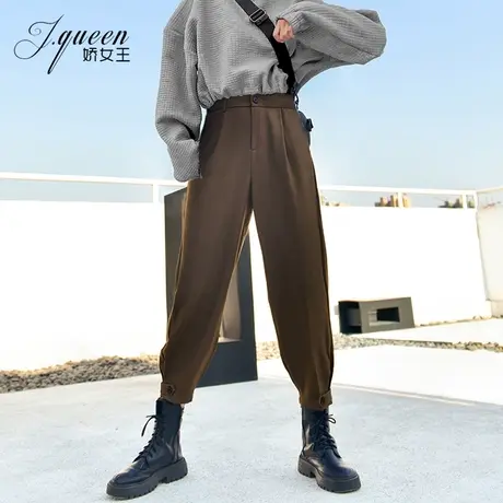 高腰哈伦裤女秋季复古百搭休闲加厚束脚裤显瘦九分小脚萝卜裤子图片