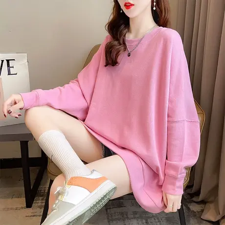 早秋卫衣女春秋季韩版宽松大码女装中长款薄款ins纯色上衣外套潮图片